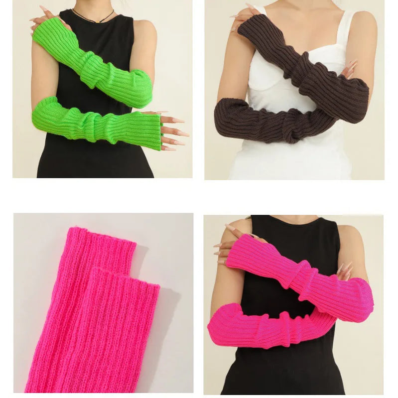 Elegant Half Finger Long Gloves For Women Trend Autumn Winter Thicken Arm Sleeves Knitted Warm Ladies Sleeves