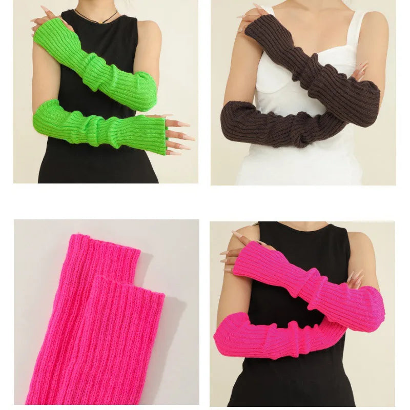 Elegant Half Finger Long Gloves For Women Trend Autumn Winter Thicken Arm Sleeves Knitted Warm Ladies Sleeves