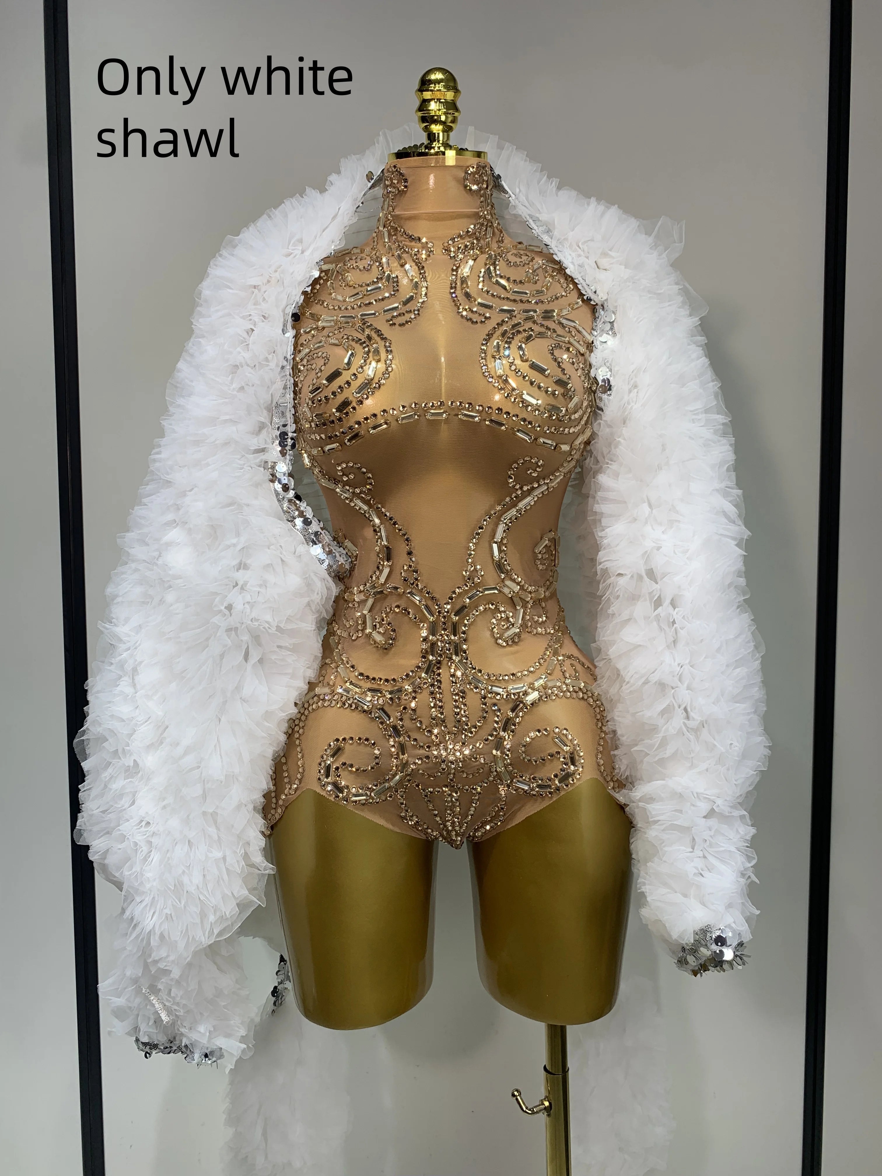 Shining Rhinestone Bodysuit Sexy Mesh See Through Dancer Birthday Evening Party Celebrate Performance Nightclub Stage Outfit