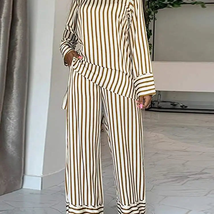 Plus Size 5XL VONDA Women Stripe Pant Sets 2024 Summer Fashion Long Sleeve Tops and High Waist Pants Casual Loose Elegant Suit
