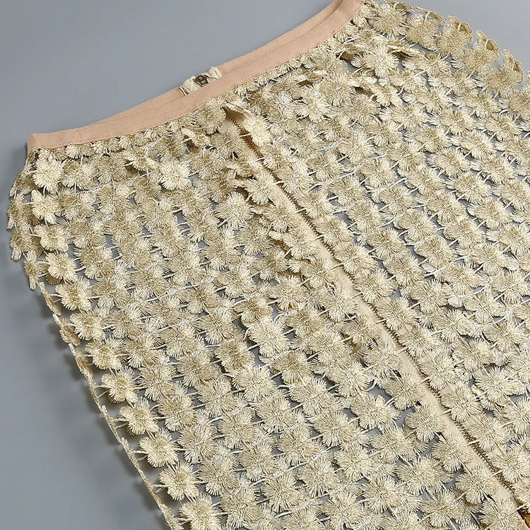 VC Stylish Beige Sleeveless Cropped Top & Sheer Skirt Set with Zipper for Festival & Party Chic Dress Gown