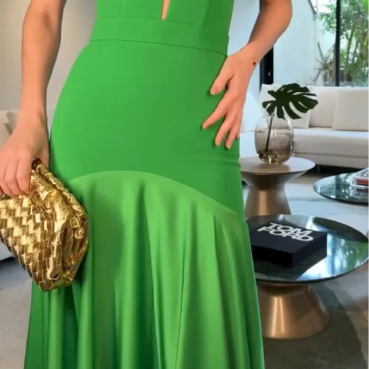 Elegant Green Patchwork Satin Long Dresses Women Fashion Off Shoulder Cut Out Pleated A-line Robe Lady Party Dresses 2025 Summer