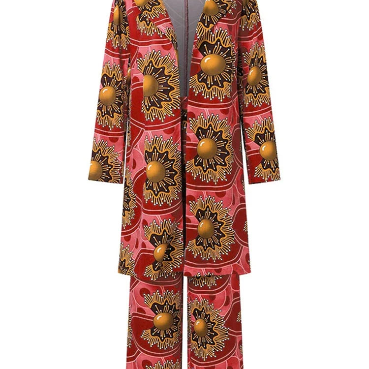 Plus Size VONDA Women Sets Two Piece 2024 Holiday Bohemian Printing Elegant Long Sleeve Outfits Fashion Casual Simple 2pc Suits