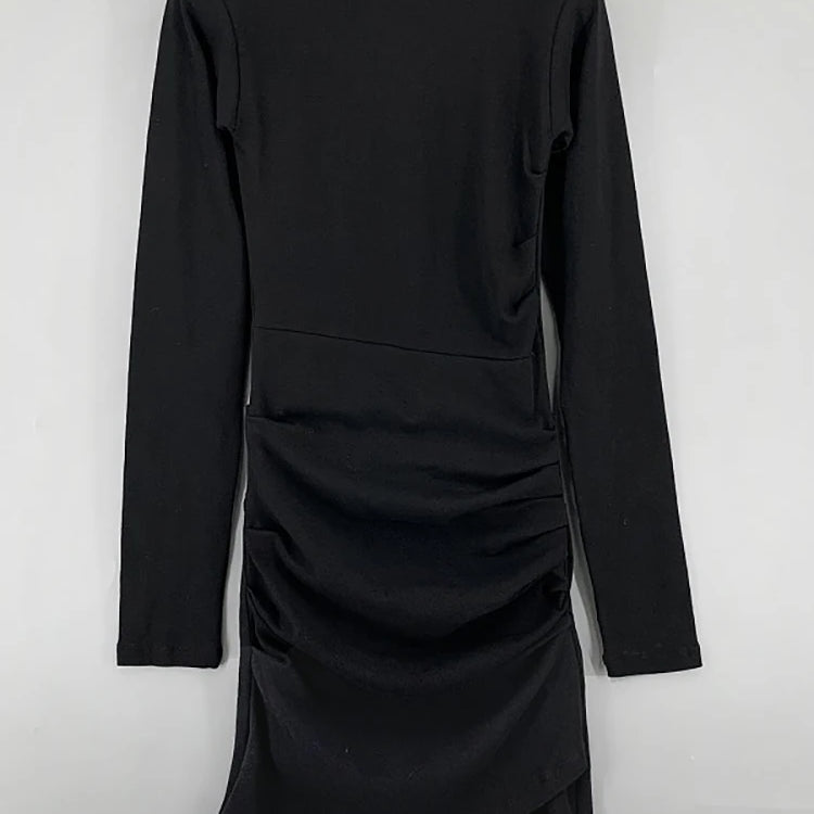 AOSSVIAO 2024 long sleeve ruched pure sexy bodycon mini dress spring summer women streetwear party outfits clubwear black brown
