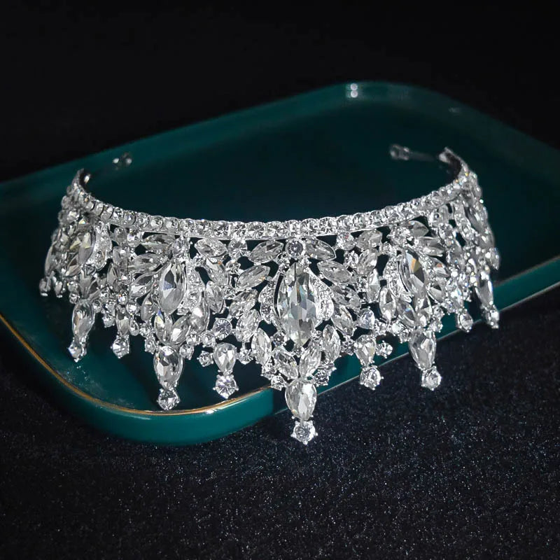 Korean Elegant Silver Color Crystal Tiara Crown For Women Girls Wedding Luxury New Bridal Queen Hair Dress Accessories