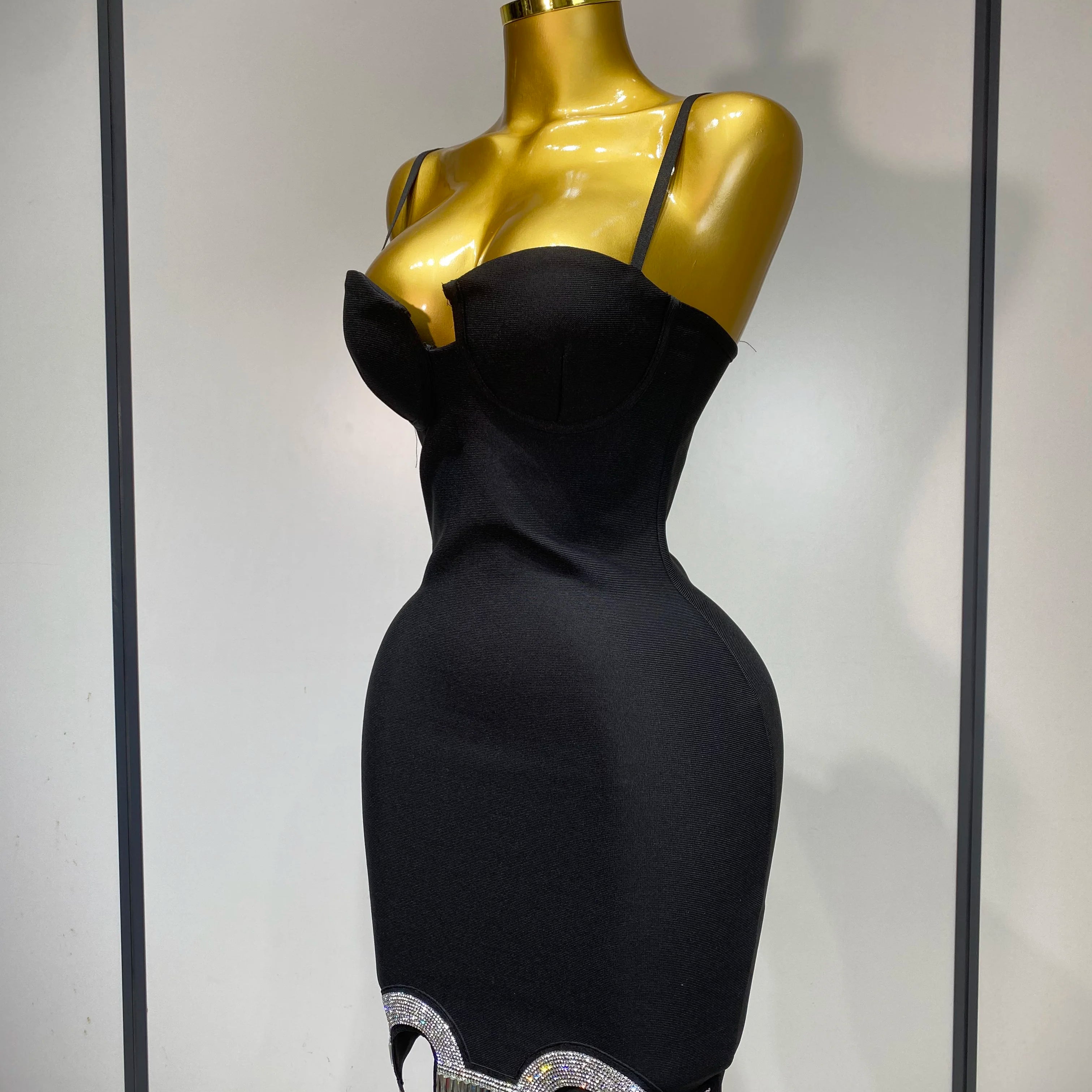 Women Fashion Sexy Backless Halter Black Midi Bodycon Bandage Dress 2025 Elegant Evening Club Luxury Birthday Party Dresses