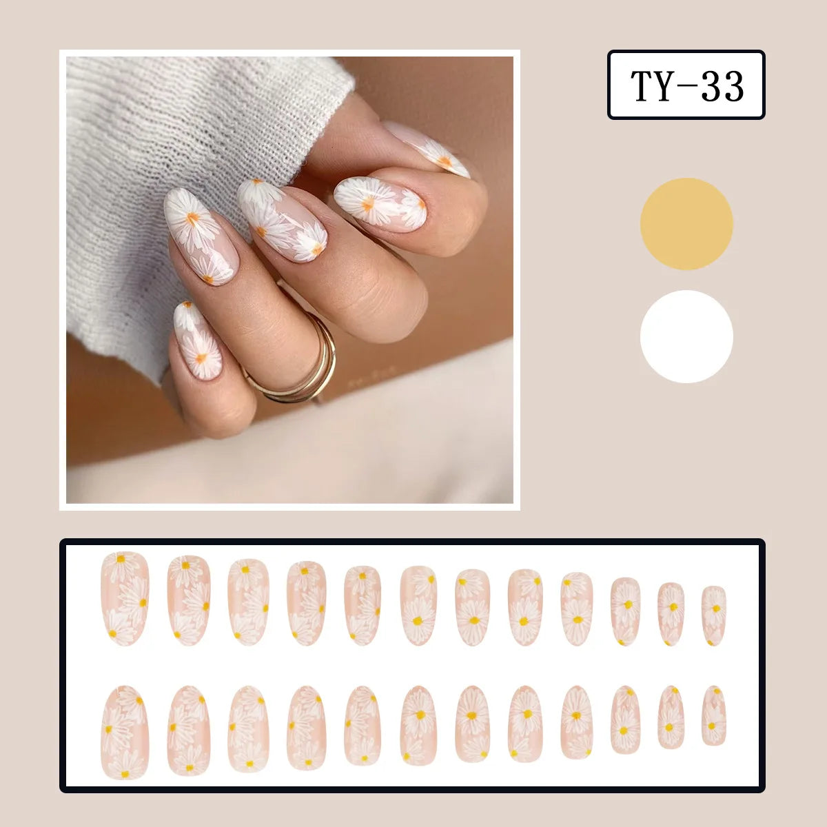 24pcs 3D Carved Petal Decor False Nails Gradient Blue Almond Fake Nails Tips Wearable Detachable Spice Girl Press on Nails