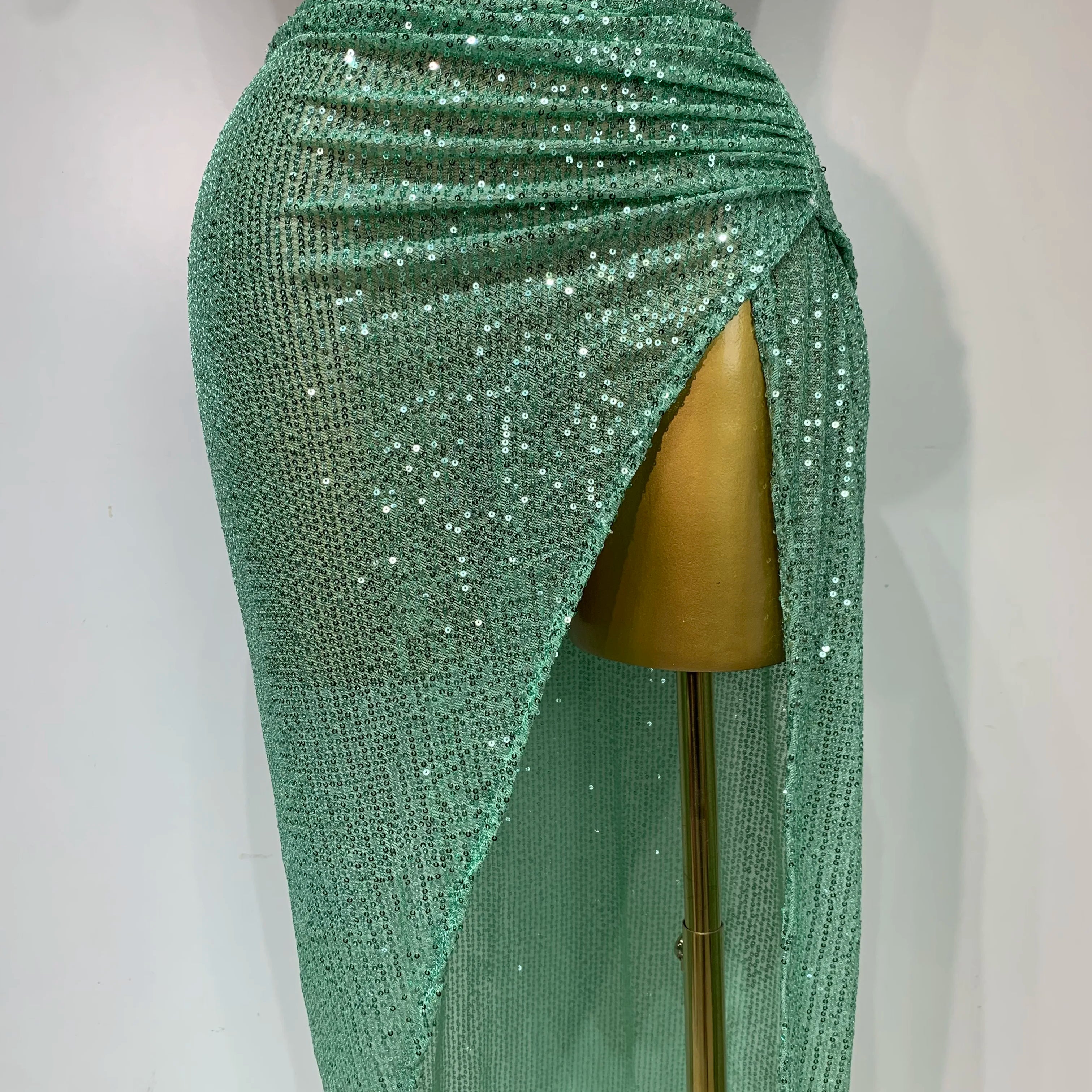 Women Sexy Nightclub Skirt Sets Strapless Diamonds Sequines Two Piece Sets Gogo Performance Outfit Evening Party Birthday Dress