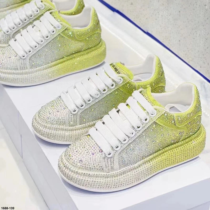 Sneakers Women Skate Shoes Big Size New Rhinestone Women Loafers Platform Fashion Shiny Women's Casual Shoes Yellow