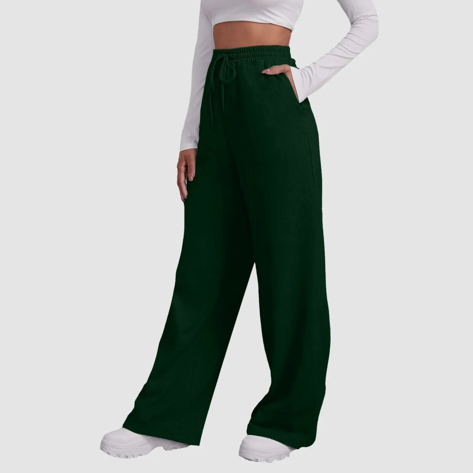 Wide Leg Pants For Women’S Fleece Lined Sweatpants Straight Pants Bottom All-Math Plain Fitness Joggers Travel Basic Pants Green-C CN
