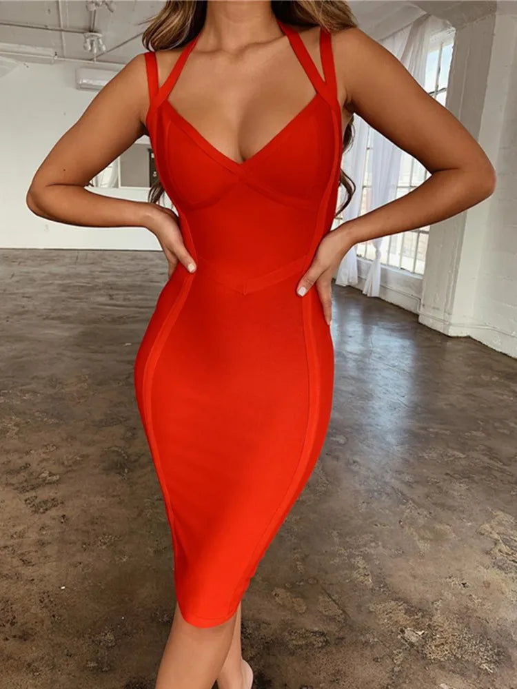 Robe de soirée sexy à col en V et dos nu pour femme, tenue d'été à bandes, noire et rouge, style créateur, livraison gratuite, 2022