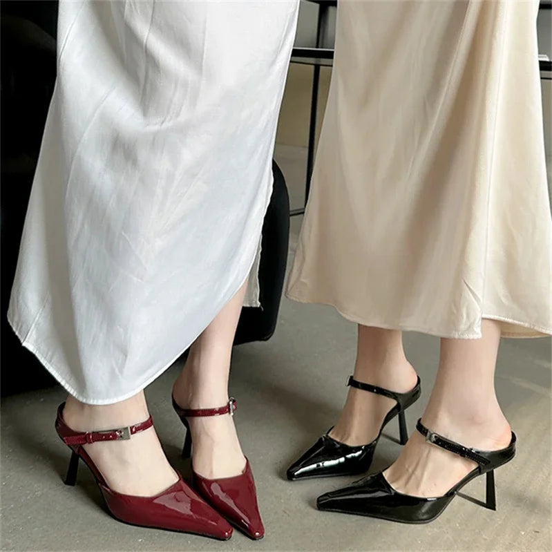 Eilyken Design High Heels Woman Pumps Buckle Strap Mules Slippers Sexy Pointed Toe Wedding Banquet Female Shoes