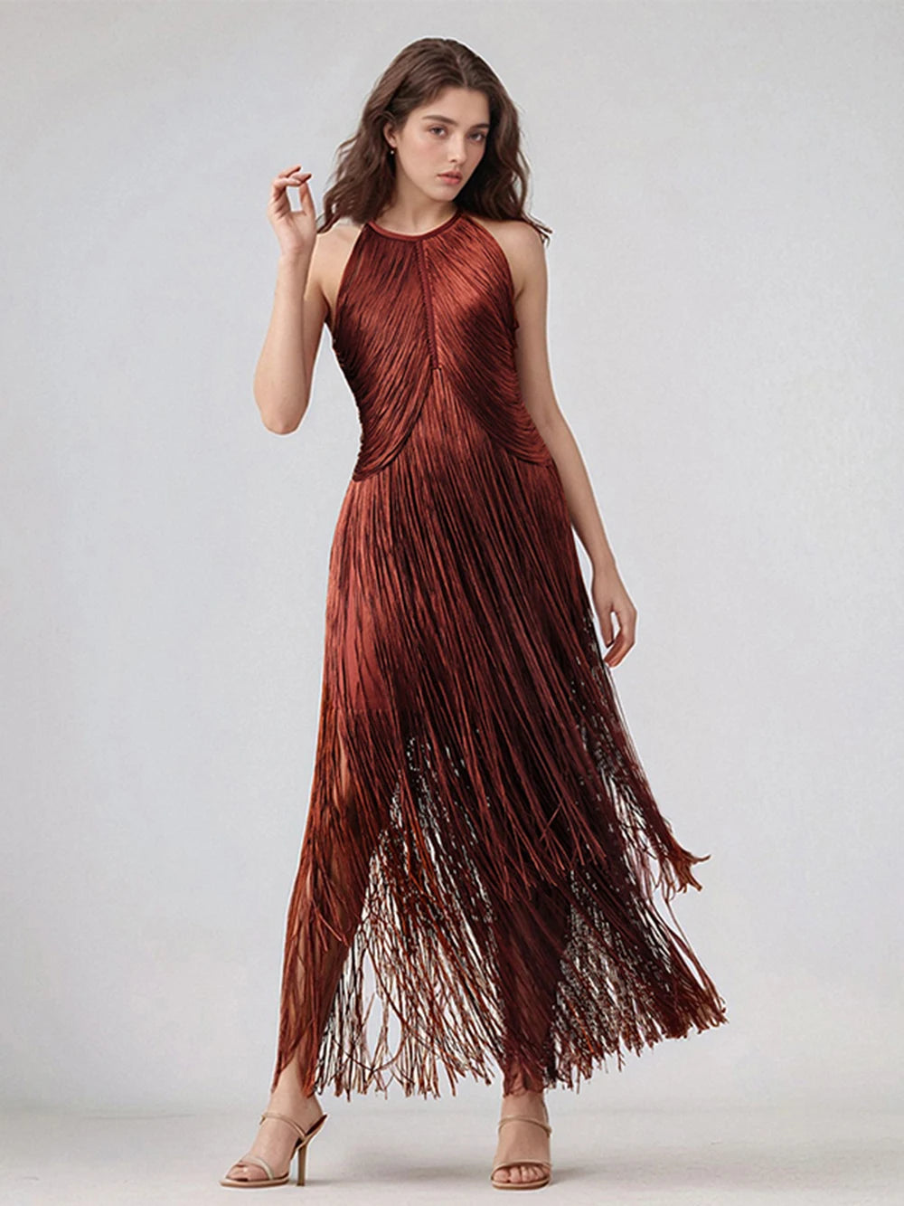 Modphy Sexy Tassel Ankle Bodycon Bandage Long Dress 2025 New Celebrity Elegant Evening Club Luxury Birthday Party Outfit ﻿