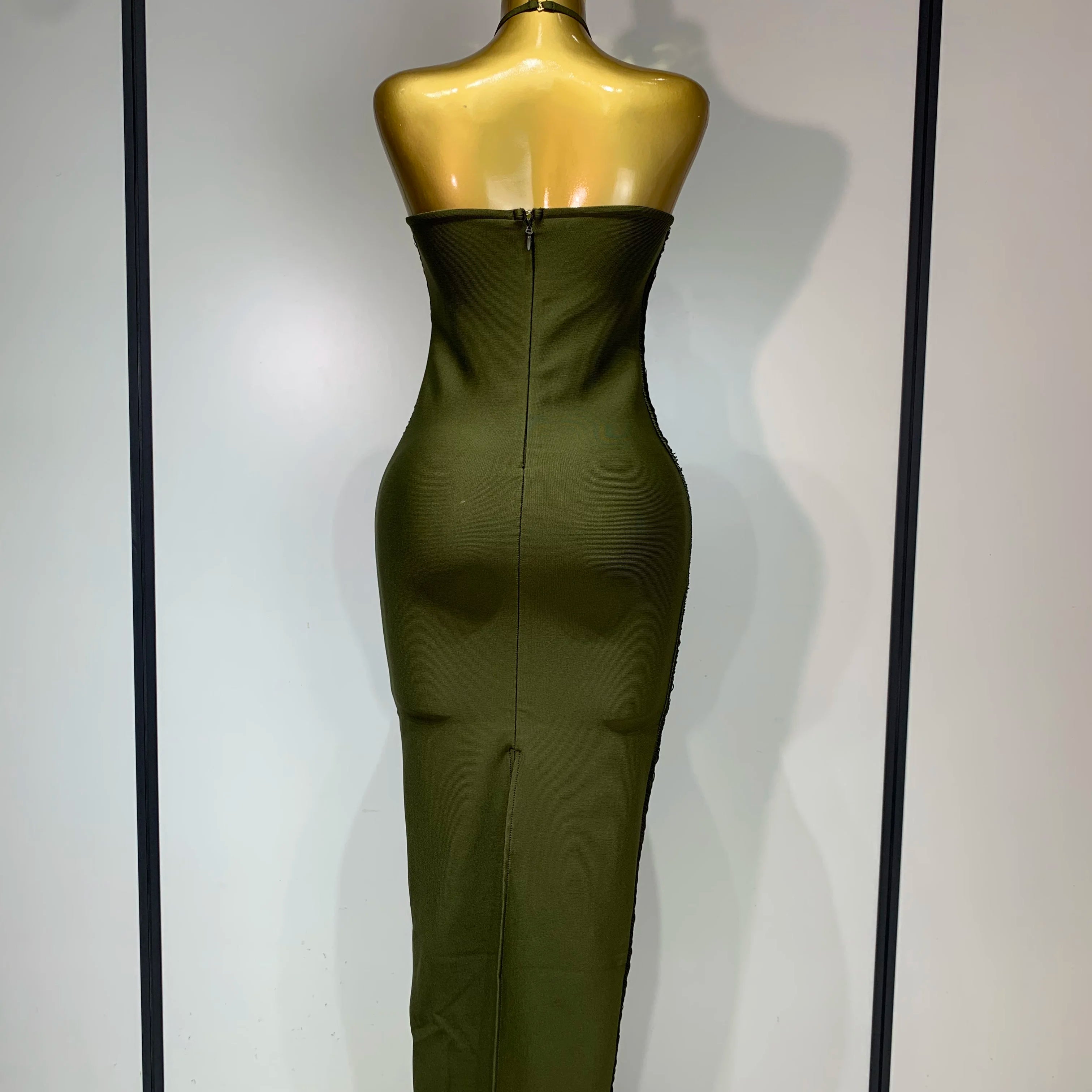 Women Sexy Celebrity Elegant Backless Halter Tassel Bodycon Bandage Dress Evening Party Luxury Birthday Wedding Guest Dress