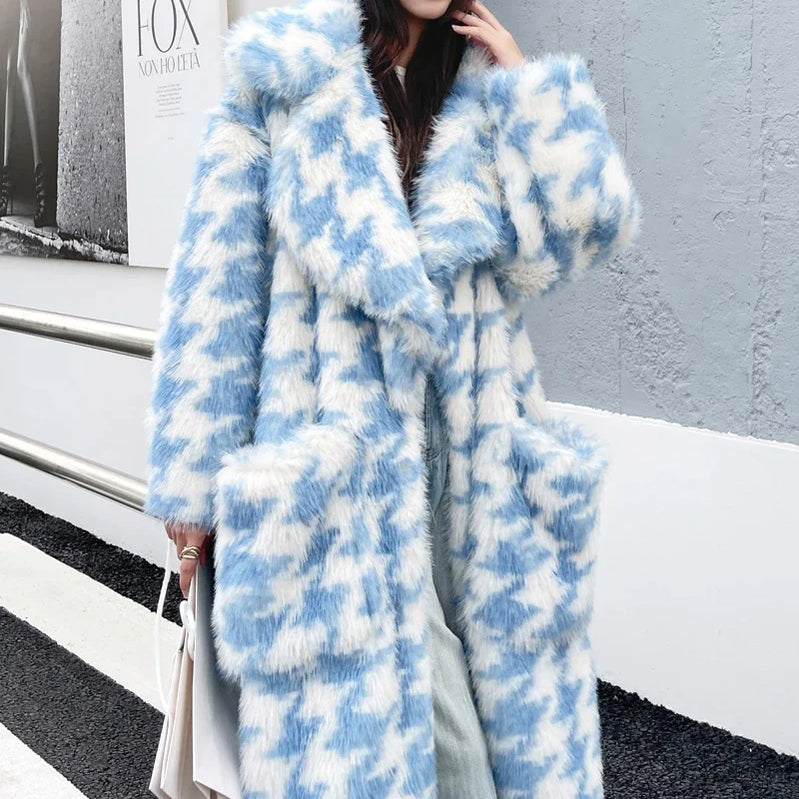 Original Design Female Fashion Personality Faux Fur Coat Lapel Long Jacket Lady Shaggy Outerwear Women's Winter Coats Promotion