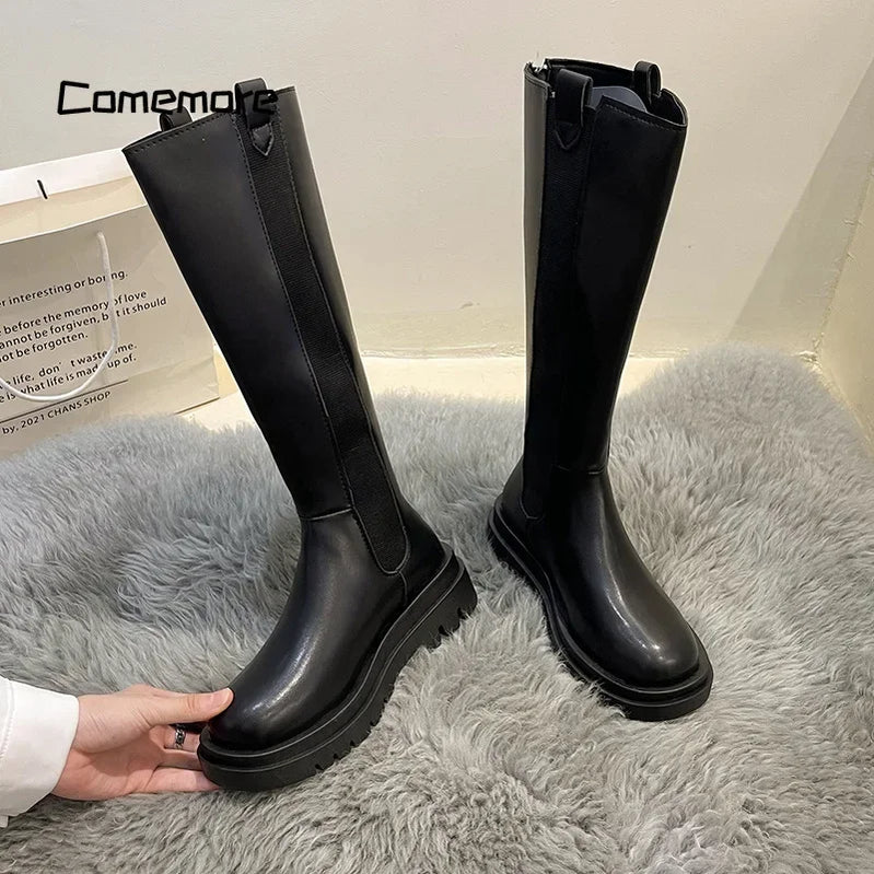 Women Heels Fashion Slip on Shoes Ladies Elegant Thick Sole Long Knight Boot Demi-season Platform Winter Punk Boots