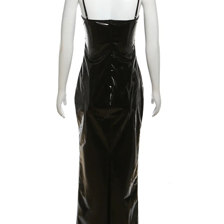 Weird Puss Patchwork Leather Sexy Dress Women Luxury Hipster Birthday Party Clubwear Sleeveless Black Split Bodycon Vestidos