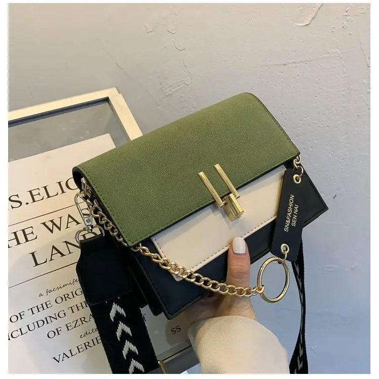 PU Small Bag Women's Wide Shoulder Strap Chain One-Shoulder Crossbody Bag Green