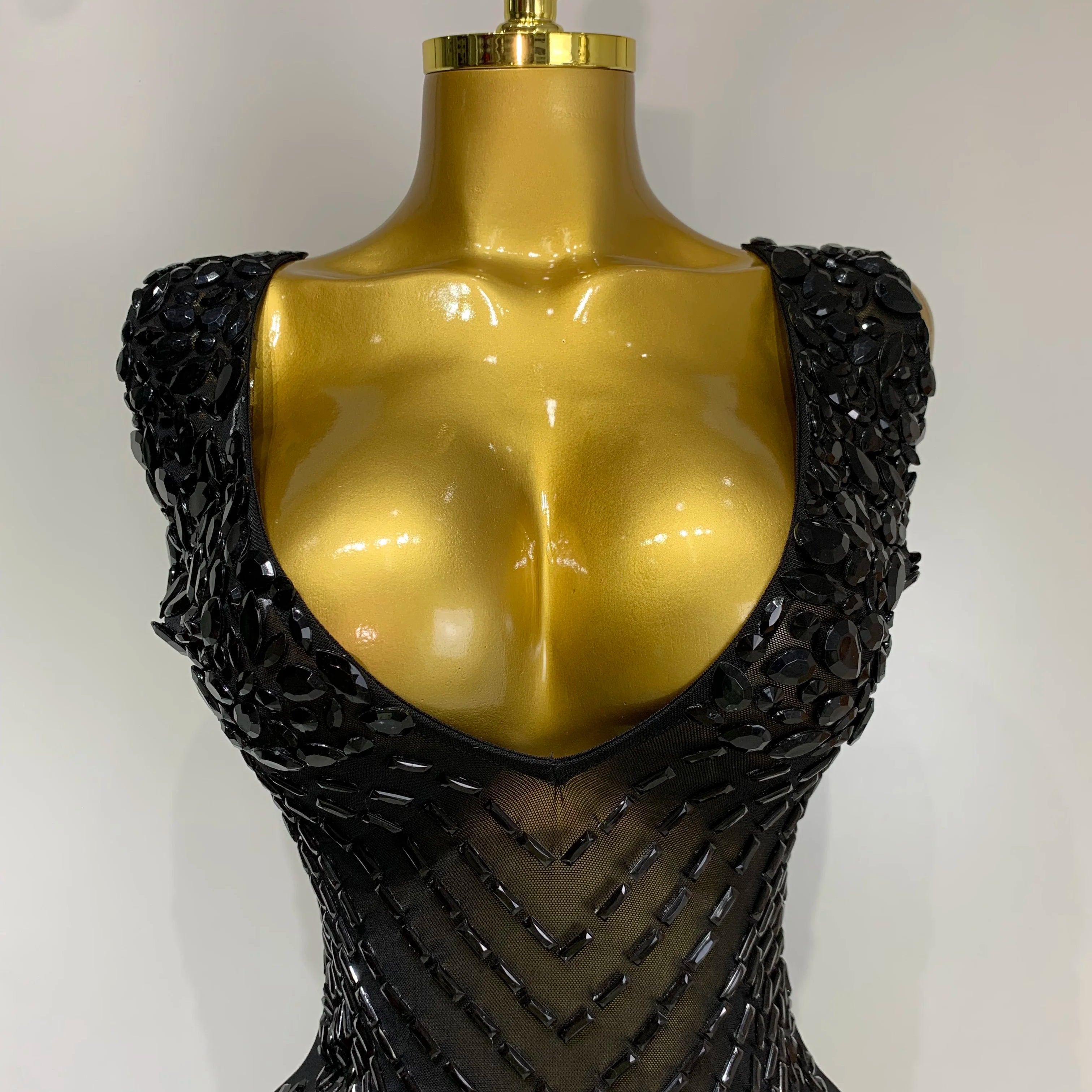 Women Sexy Stage Performance Outfit Sparkly Rhinestones Bodycon Dress Birthday Celebrate Evening Party Nightclub Mesh Dress