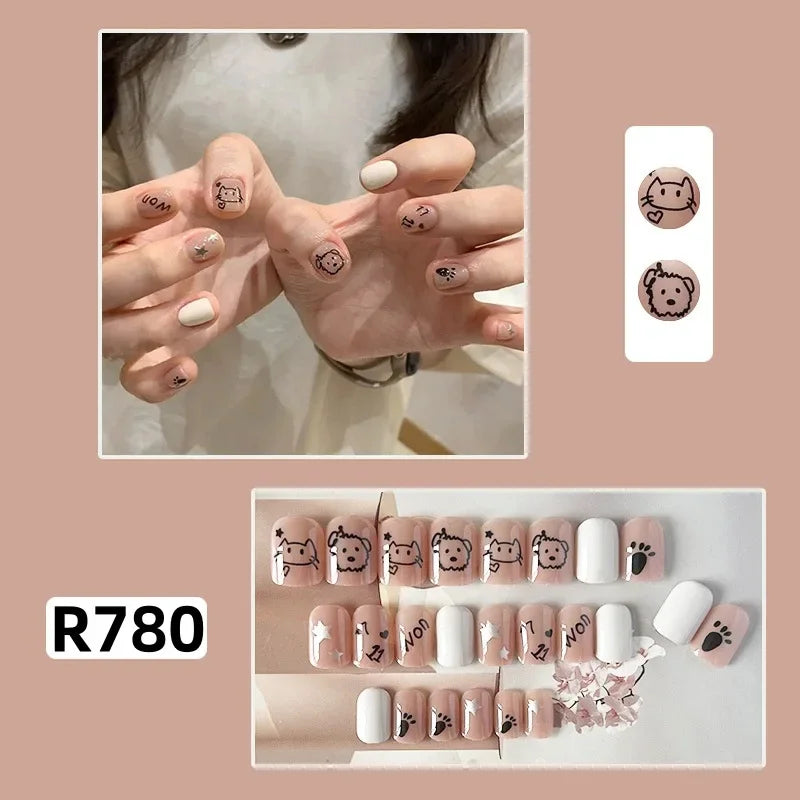 24Pcs/set French Gold Border Nail Elegant&Trendy Wearable Nails for Women Girl New Edition Removable Nail