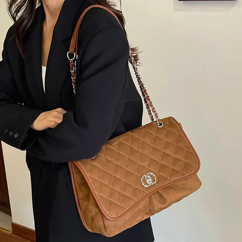 Retro Suede Leather Shoulder Bags for Women 2025 New Winter Underarm Bag Single Shoulder Crossbody Bag Fashion Handheld Bag