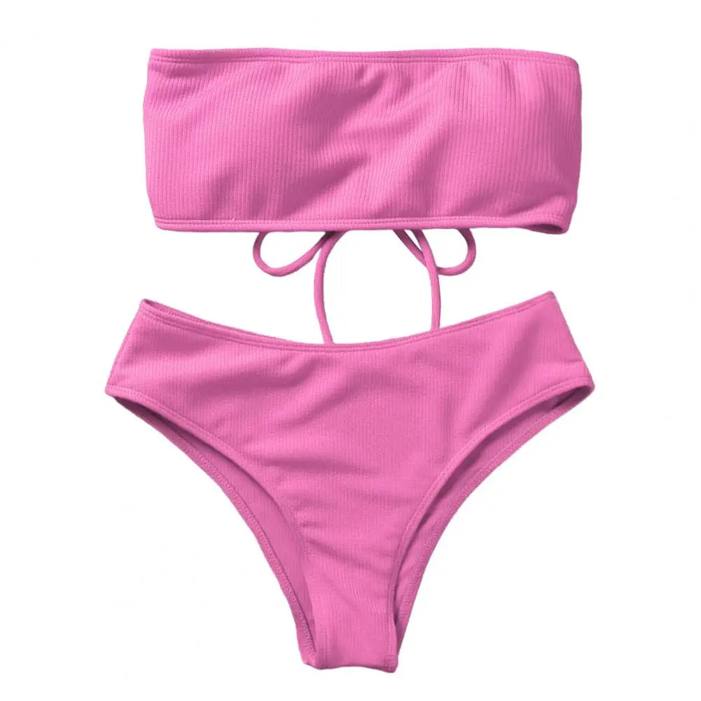1 Set Lady Swimwear Soft Padded Bra Bathing Suit Split Bikini Summer Women Bathing Suit Women Clothes Pink