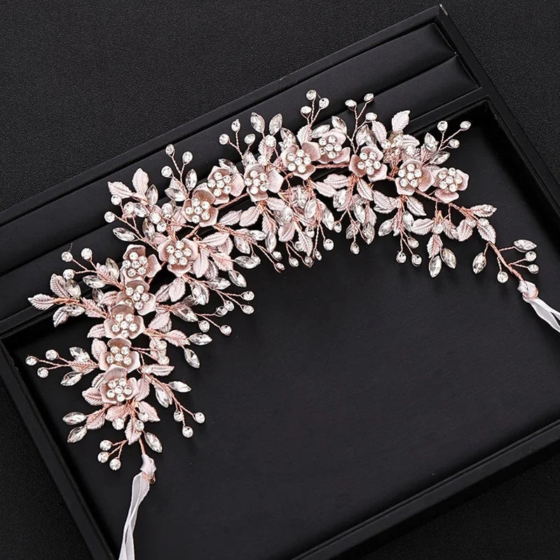 Silver Color Bridal Flower Headband Prom Tiara Wedding Hair Accessories Bride Handmade Hair ornaments Female Crystal Headdress