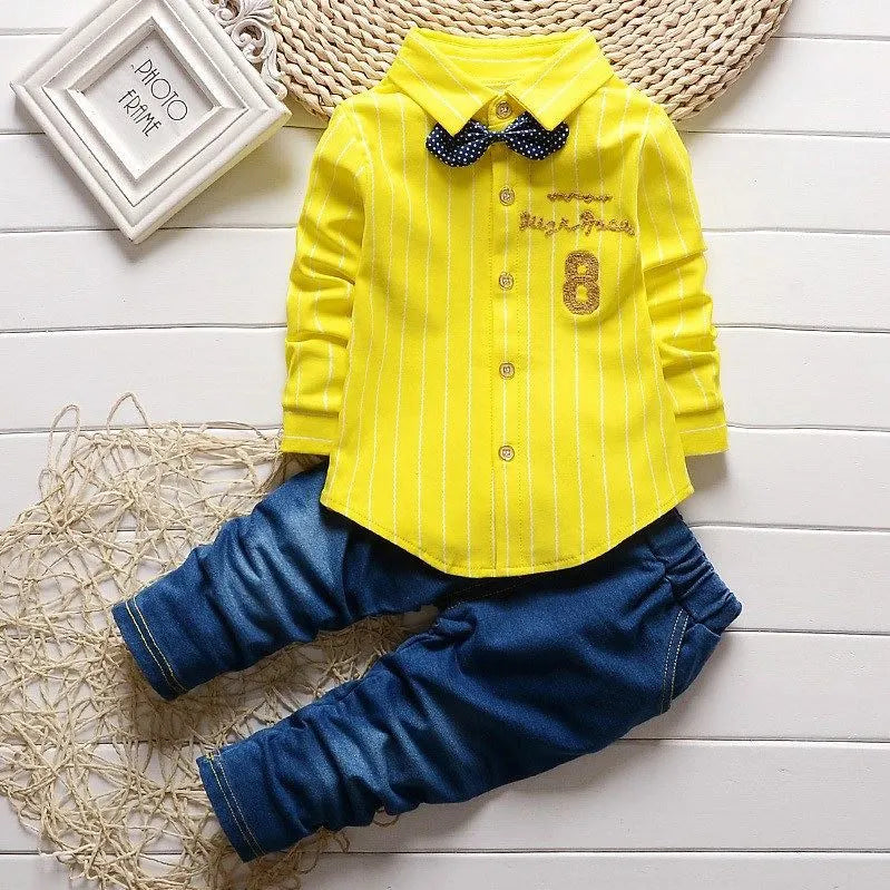 Kids Thinner Clothes Sets Spring Autumn Tracksuit Baby Boys Kid Long Sleeve Gentleman Suits Children T Shirt Pants Clothing Sets S0191-Yellow