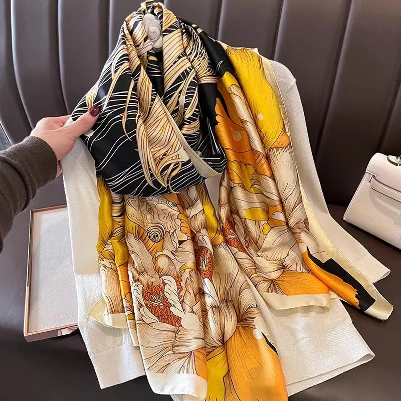 180*90cm Luxury Brand Spring Summer Autumn Women Clothing New Fashion Color matching printed silk scarf lady popular turba 29 180cmx90cm