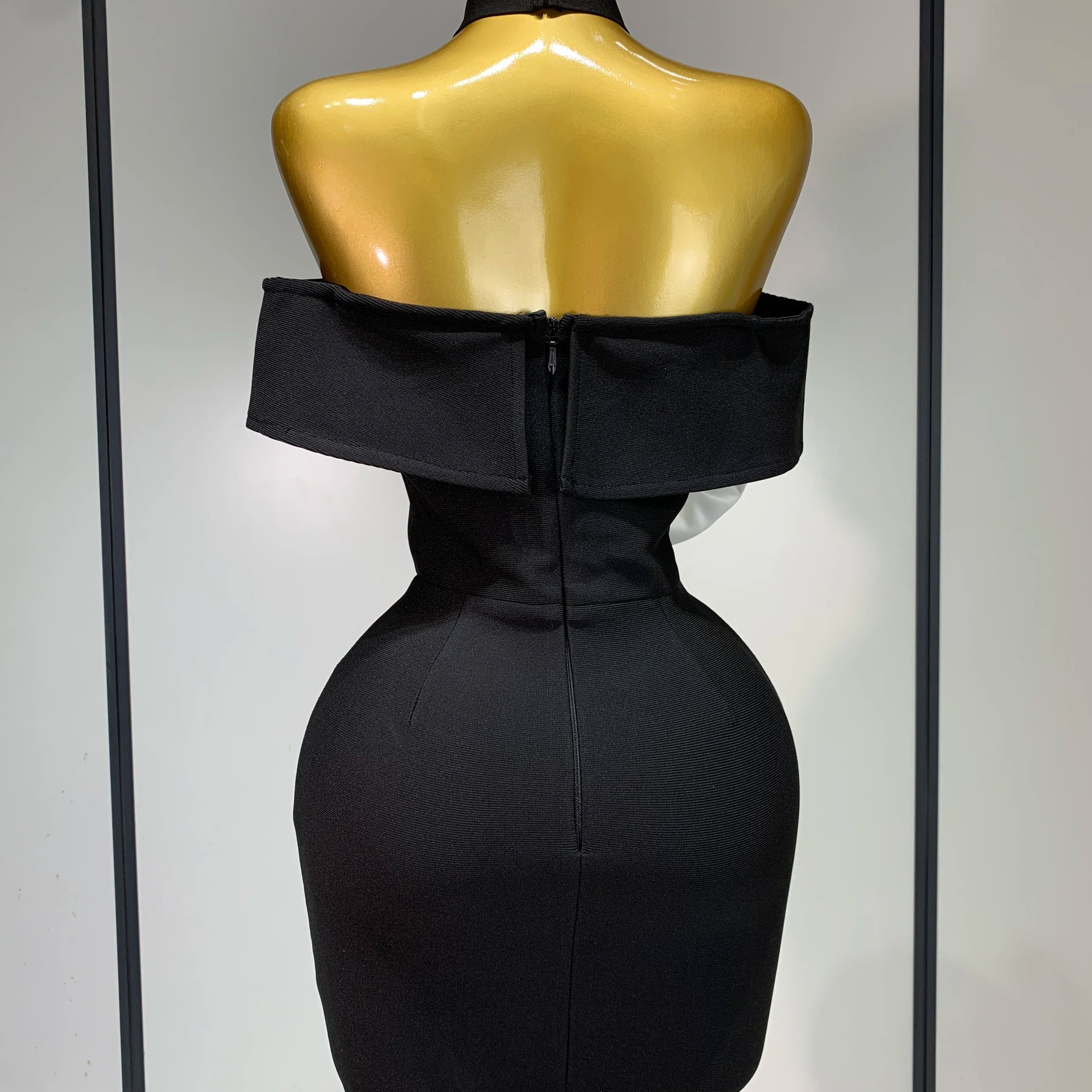 Women Sexy Off Shoulder White Flower Black Mini Bodycon Bandage Dress Luxury 2025 Celebrity Evening Club  Elegant Party Gowns