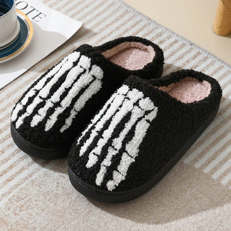 Winter Warm Plush Slippers Women's Halloween Black Ghostface Home Cotten Slippers Men Flip Flops Indoor Floor Slippers Gifts style2 D