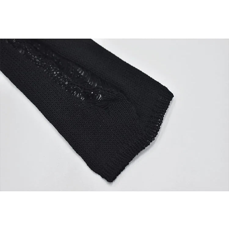 Woman Fall American Vintage Knit Top Baddie Style Cropped O-neck Sweaters Long Sleeve 2000s Irregular Design Pullovers Grunge