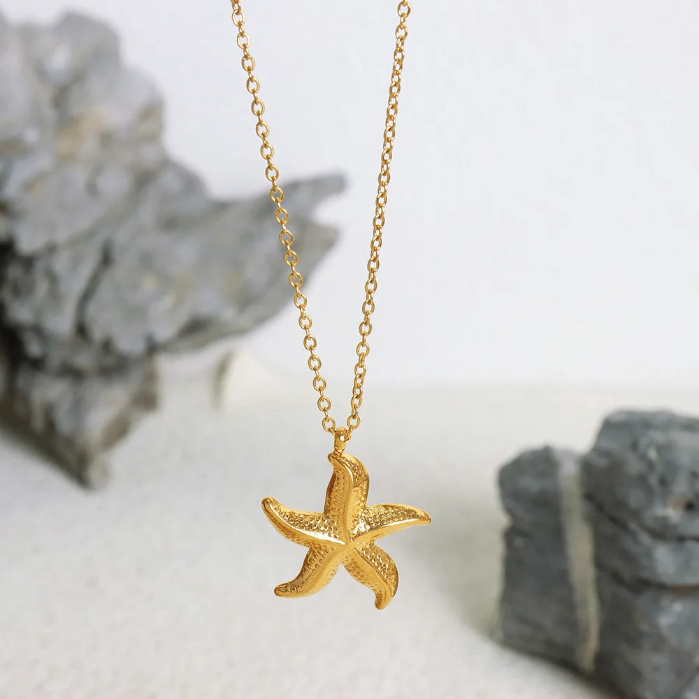 Stainless Steel Star Pendant Necklace for Women Punk Style Gold Plated Jewelry Girl Aesthetic Neck Chain Couples Gifts