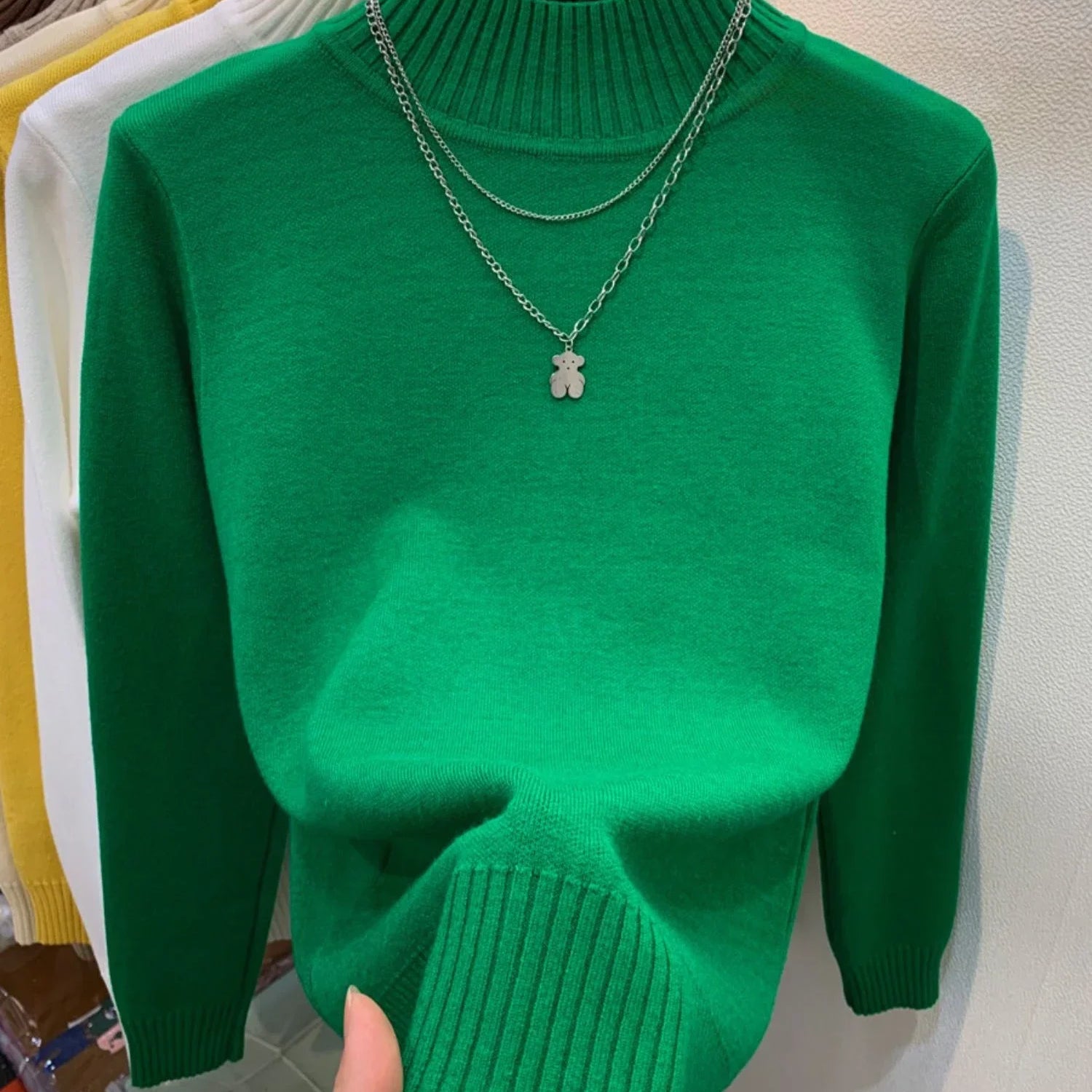 Candy Color Half Turtleneck Sweater Pullover Women Fall Winter Slim Soft Knitwear Jumper Korean Casual Warm Knit Long Sleeve Top green
