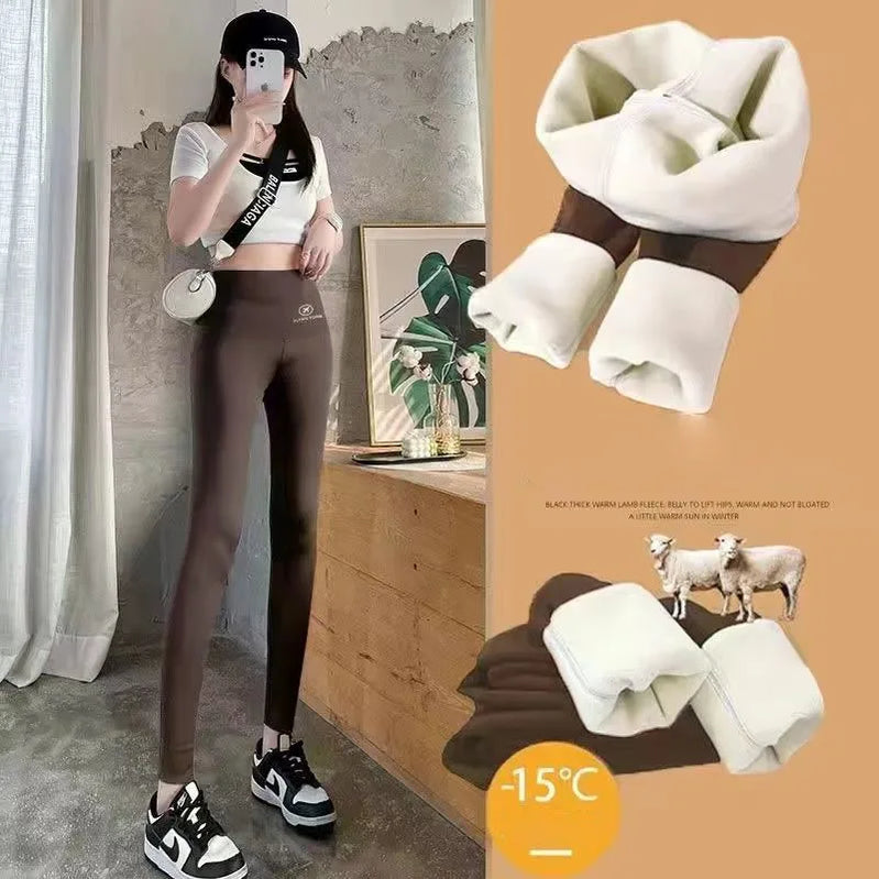 Women Winter Leggings Plush Up Thermal Waist Lamb Fleece Tight Warm Trousers Casual Cashmere Pants for Women High Waist