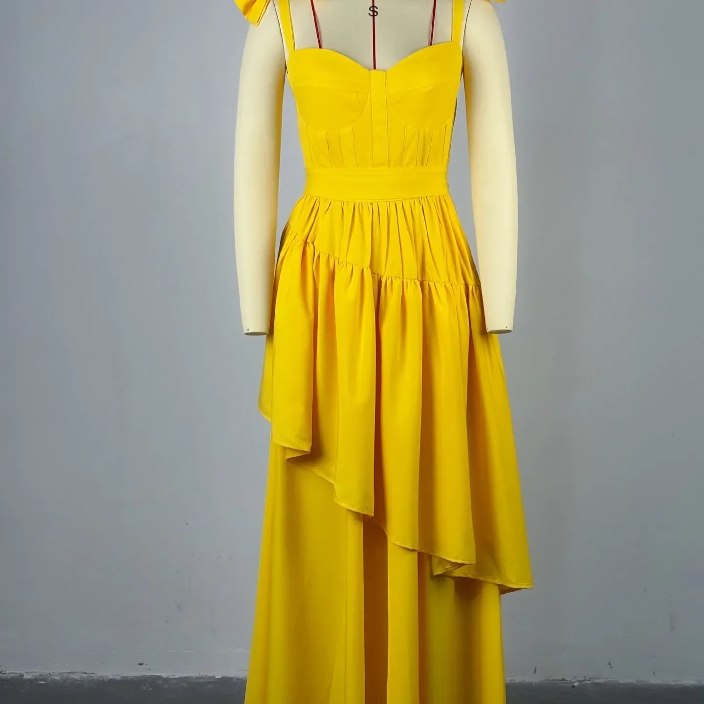 CM.YAYA Women Sleeveless Strap Bow Ruffles Long Maxi Dress 2025 Holiday Beach Birthday Evening Sexy Girl Party Dresses Vestidos