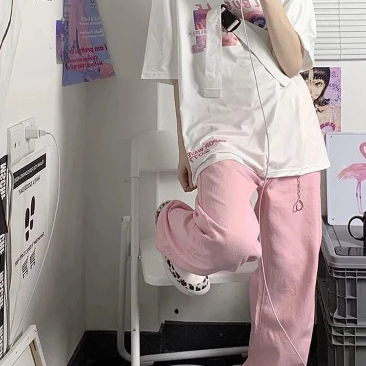 Y2K Baggy Pink Jeans Women Kawaii Korean Fashion Oversize Low Rise Wide Leg Denim Pants Streetwear Loose Trousers Alt