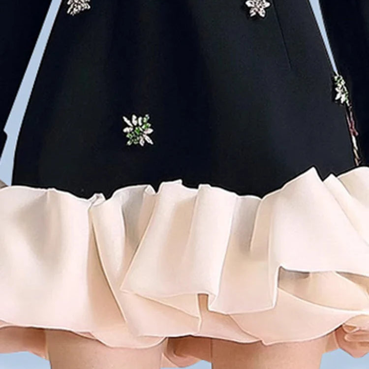 TWOTWINSTYLE Colorblock Patchwork Diamonds Elegant Dresses For Women V Neck Long Sleeve High Waist Spliced Organza Dress Female