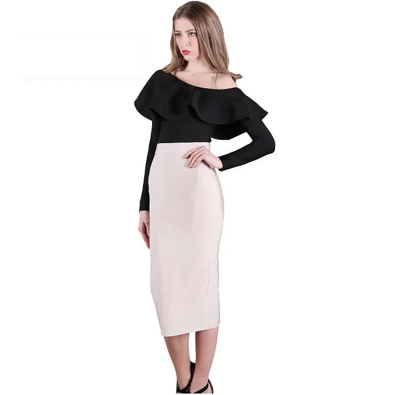 HQBORY Sexy Quality Nude Beige Bandage Skirts Midi 2023 Women Summer Red Split Party Skirt Bodycon High Waist Office Lady Skirt Khaki