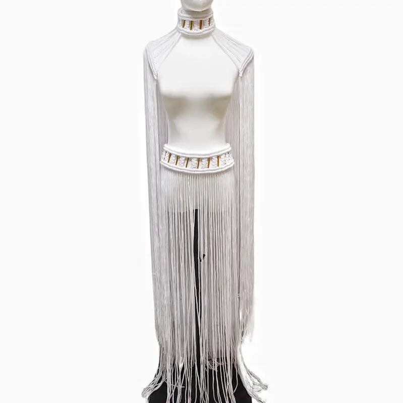 Tassel Hand Crochet Knitted Women Bikini Cover Ups 2023 Summer Holiday Beach Bathing Suit Sexy Hollow Out Skirts Matching Set A02white One Size