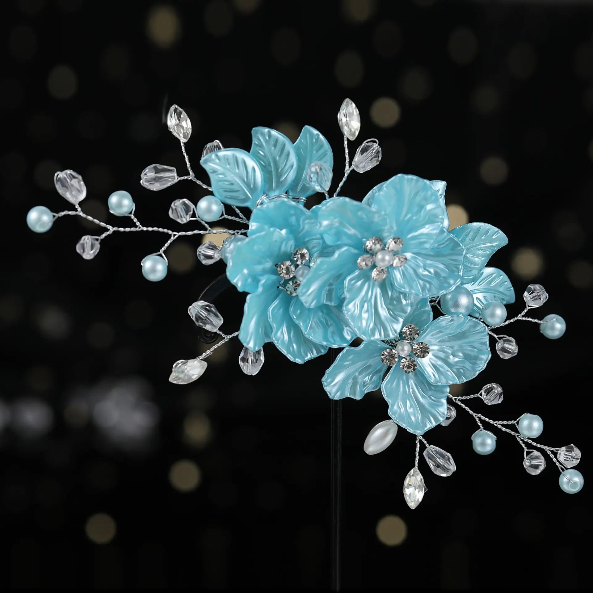 Crystal Pearl Flower Hair Clips Elegant Headwear For Women Precious jewels Bridal Wedding Hair Accessories Blue