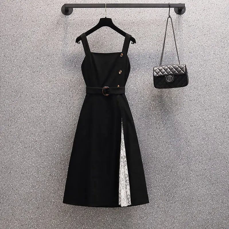 Autumn/Winter New Fashion Hooded Knit Sweater Dress Two Piece Suit Women's Korean Elegant Cardigan Strap Skirt Matching Set Dress 02