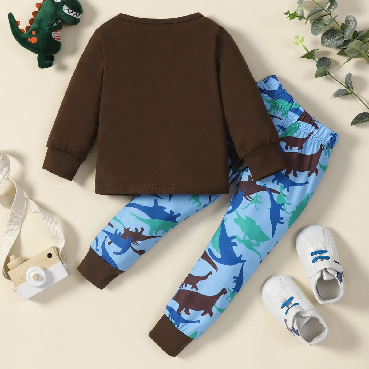 Autumn children's clothing casual cartoon home clothes set autumn clothing children's dinosaur underwear two-piece set