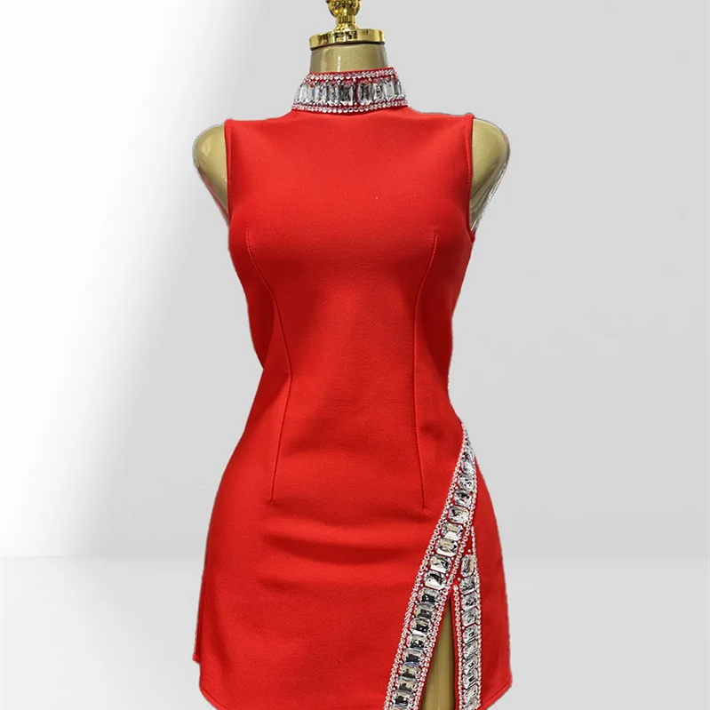 New Summer Super shining Diamonds O-neck Sleeveless Bandage Mini Dress Fashion Woman Birthday Party Dress Music Festival Outfit