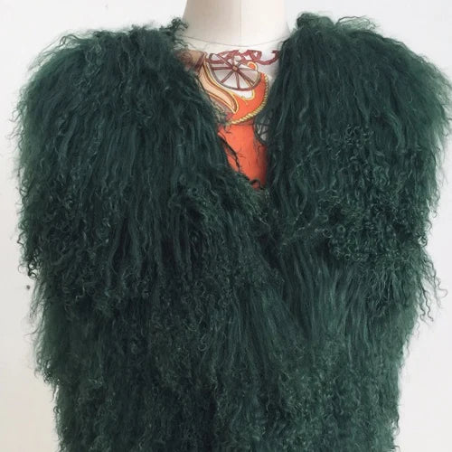 11 Colors Luxury Thick Warm Mongolia Sheep Fur Vest Women New Winter Hot V-neck Sexy Wool Fur Coat Mogreen