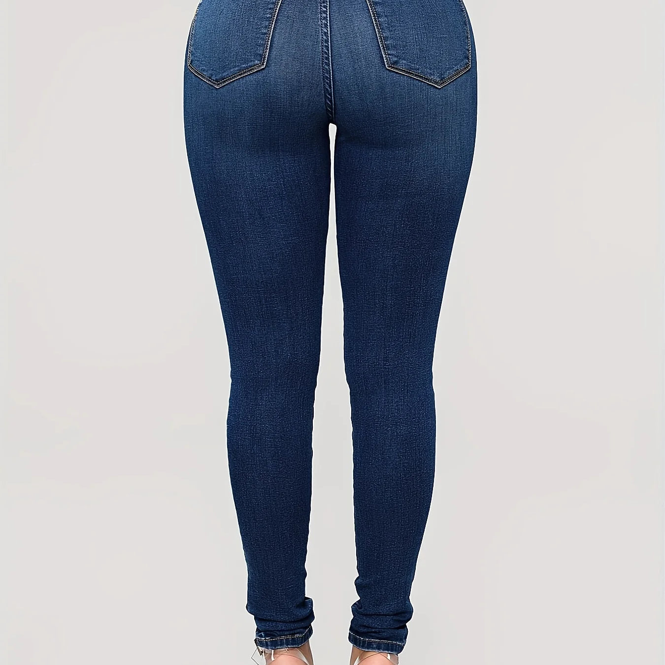 Plain High Waist Skinny Jeans, High Rise Slim Fit Slash Pockets Casual Denim Pants, Women's Denim Jeans & Clothing
