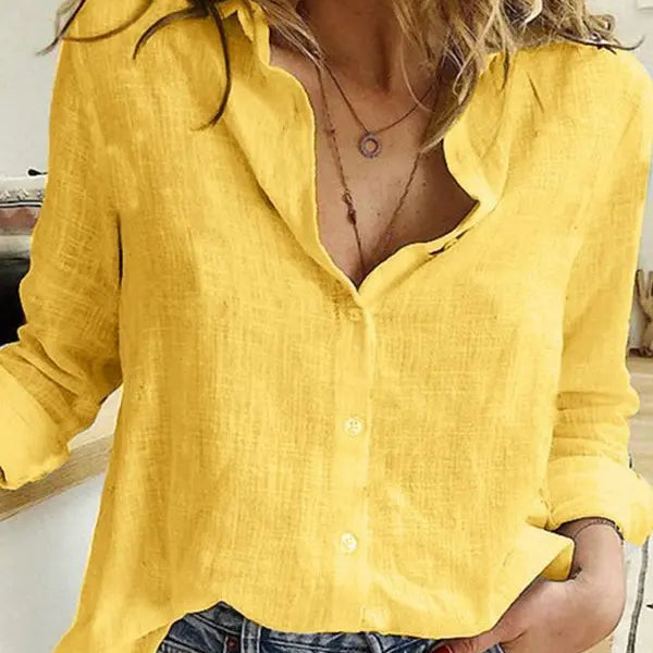 Leisure Shirts Spring Autumn Button Lapel Cardigan Top Lady Loose Long Sleeve Oversized Shirt Womens Blouses Casual Tunic Blusas Yellow