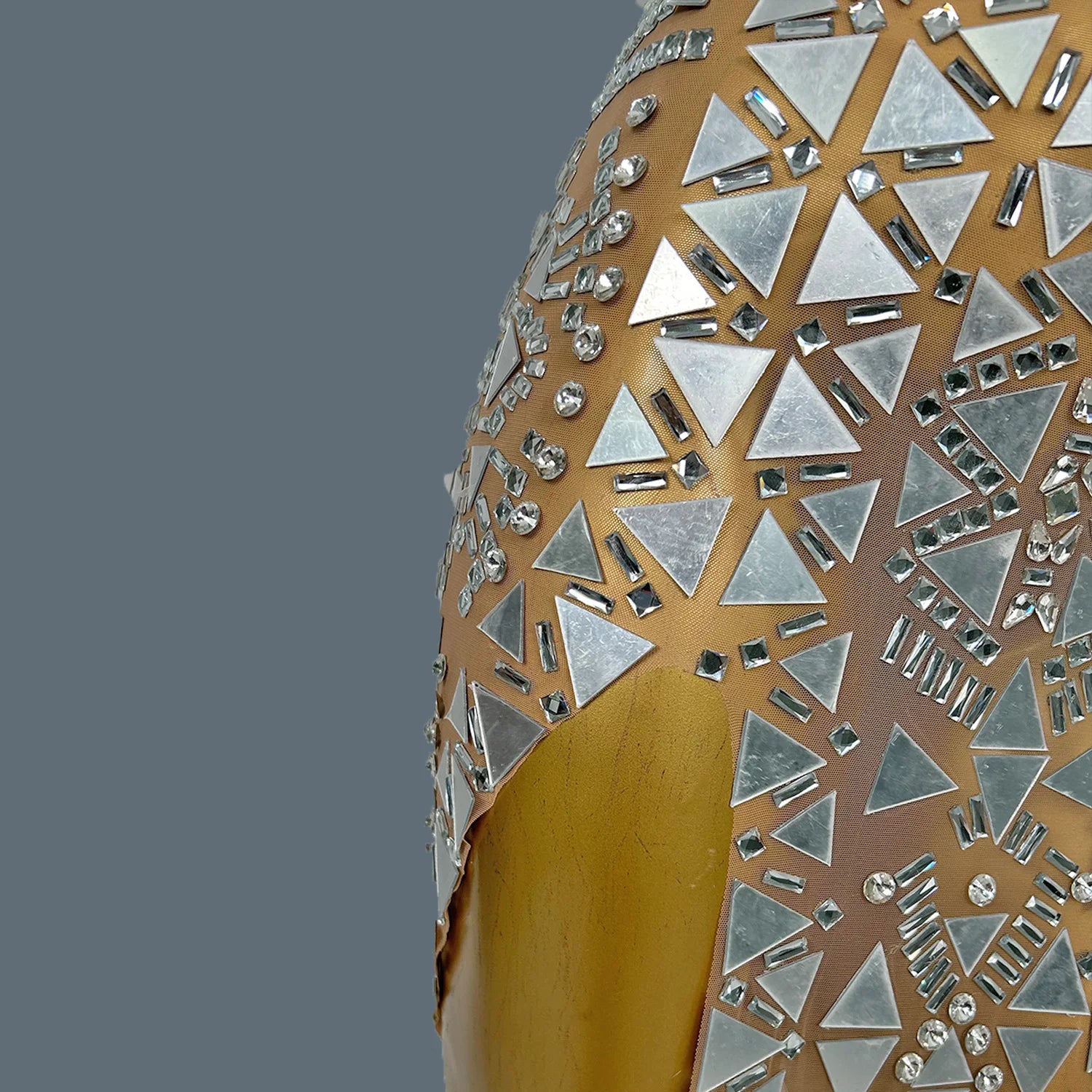 Flashing Mirror Silver  Asymmetrical Long Dress Prom Celebrity Evening Party Birthday Gown Female Singer Stage Show Wear Baiwei