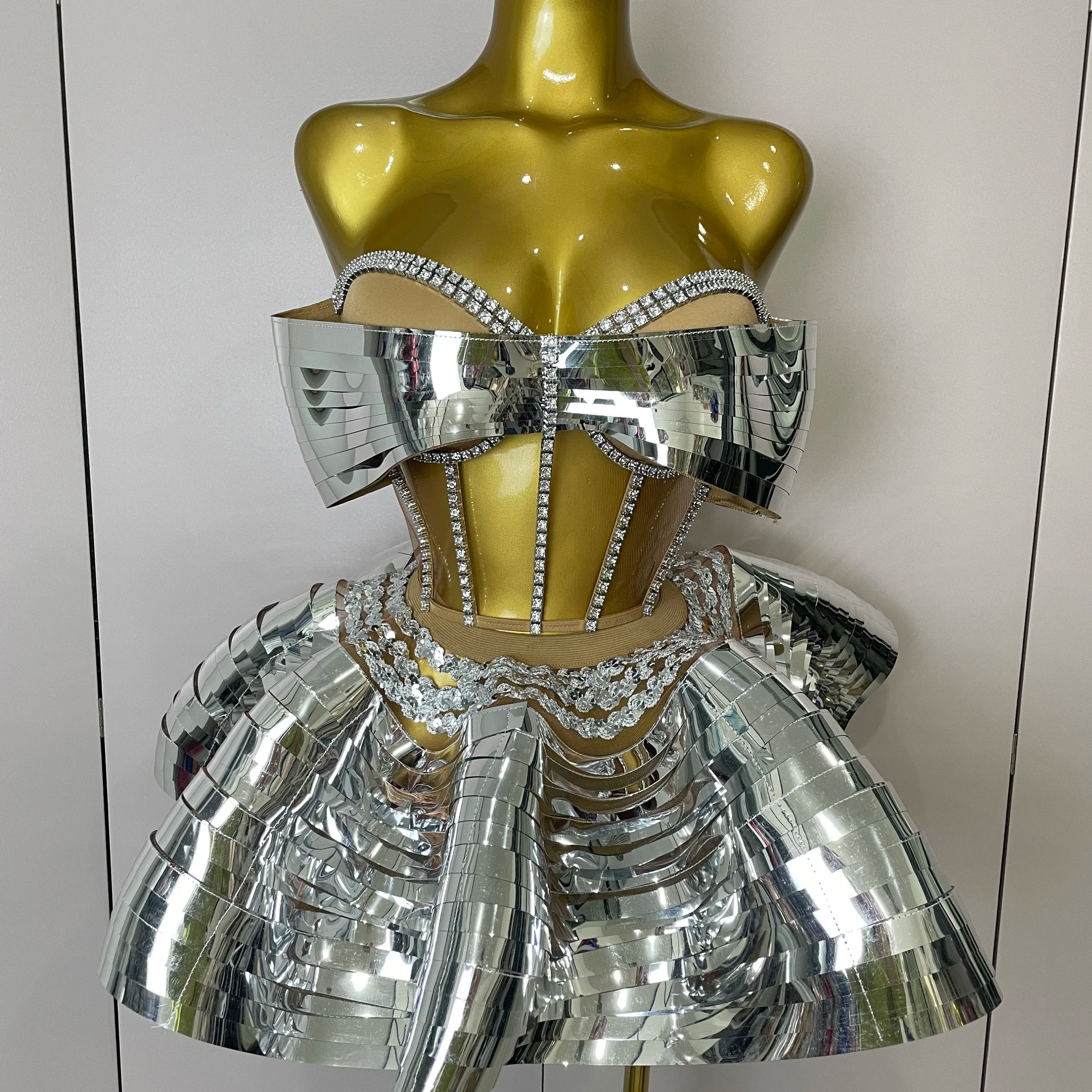2025 Women Silver Sequins Rhinestone Sexy Backless Two Piece Set  Birthday Party Club Fancy Outfit Stage Performance Costume