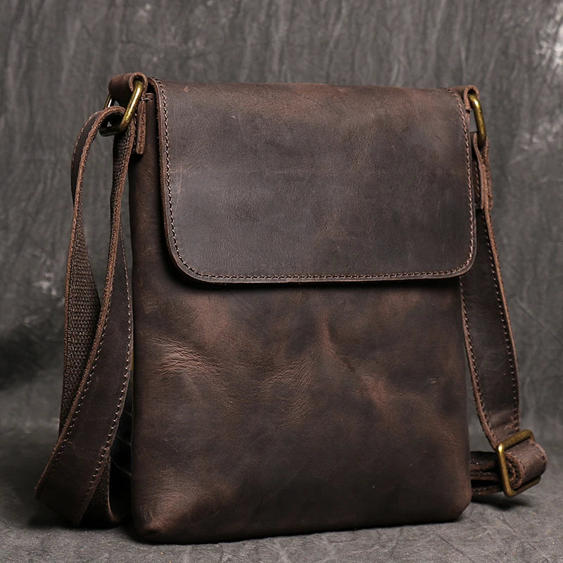 Leather Daily Casual Shoulder Bag for Men Small Dark Brown Vintage Messenger Bag Men's New Fashion Design Sling Bags